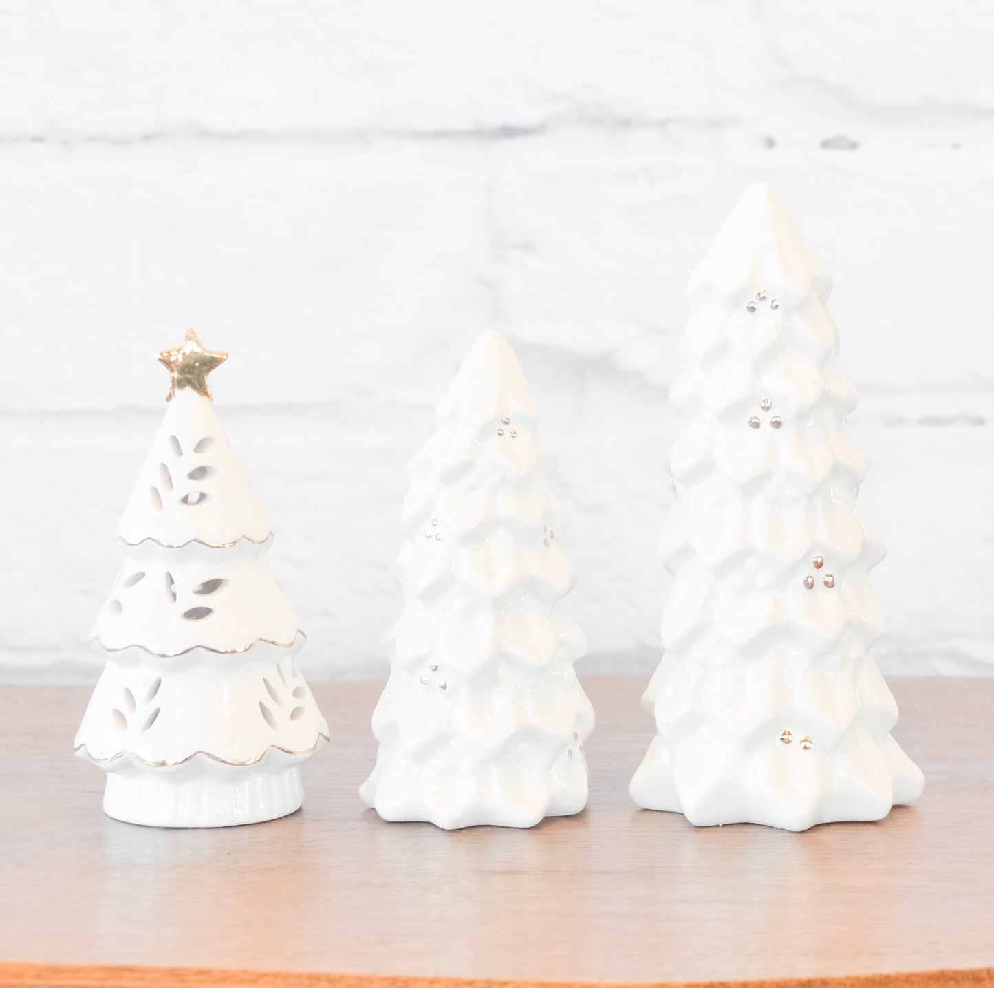 White & Gold Stoneware Christmas Tree
