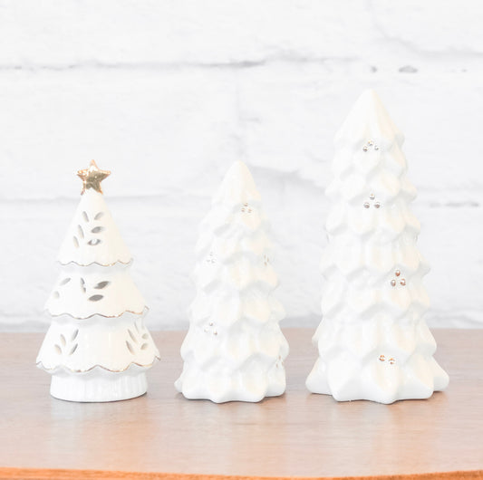 White & Gold Stoneware Christmas Tree