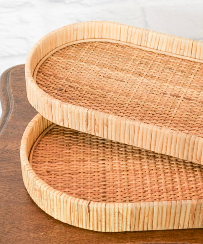 Handwoven Oval Rattan Tray