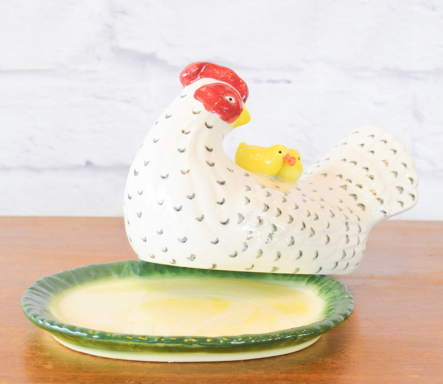 Hand-Painted Hen Stoneware Butter Dish