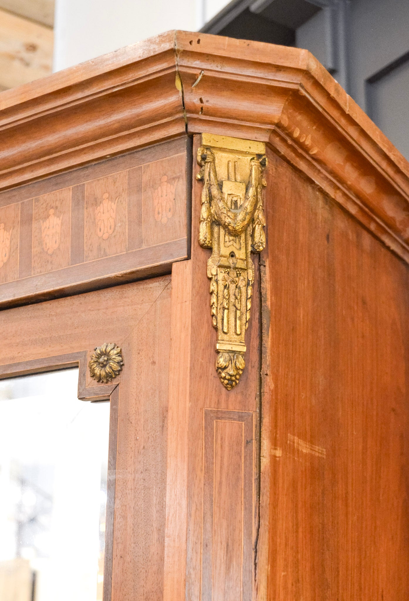 Ormolu Trimmed Antique Mirrored Armoire
