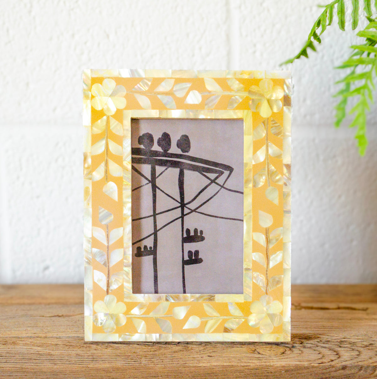 Mother of Pearl Inlaid Yellow Picture Frame