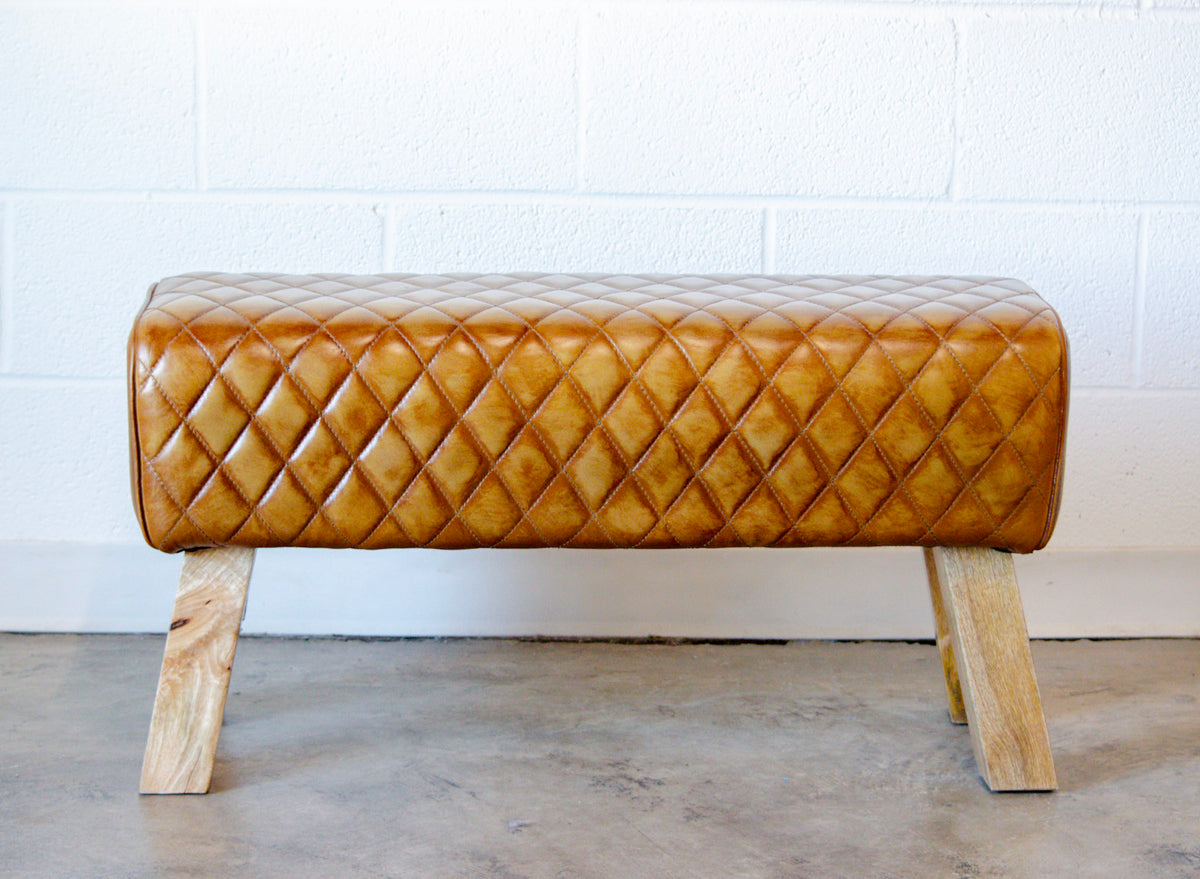 Edison Stitched Leather & Wood Bench