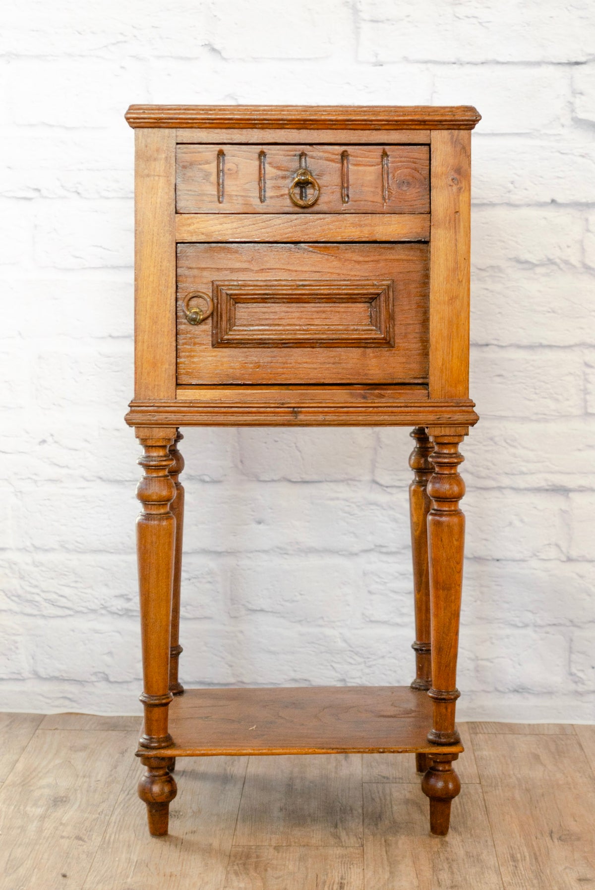 Henri II Style Marble Top Oak Side Cabinet