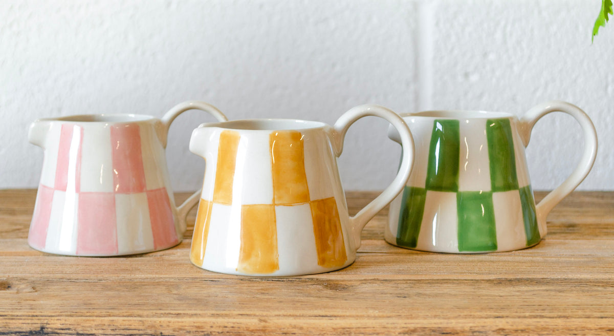 Checkered Charm Stoneware Creamer