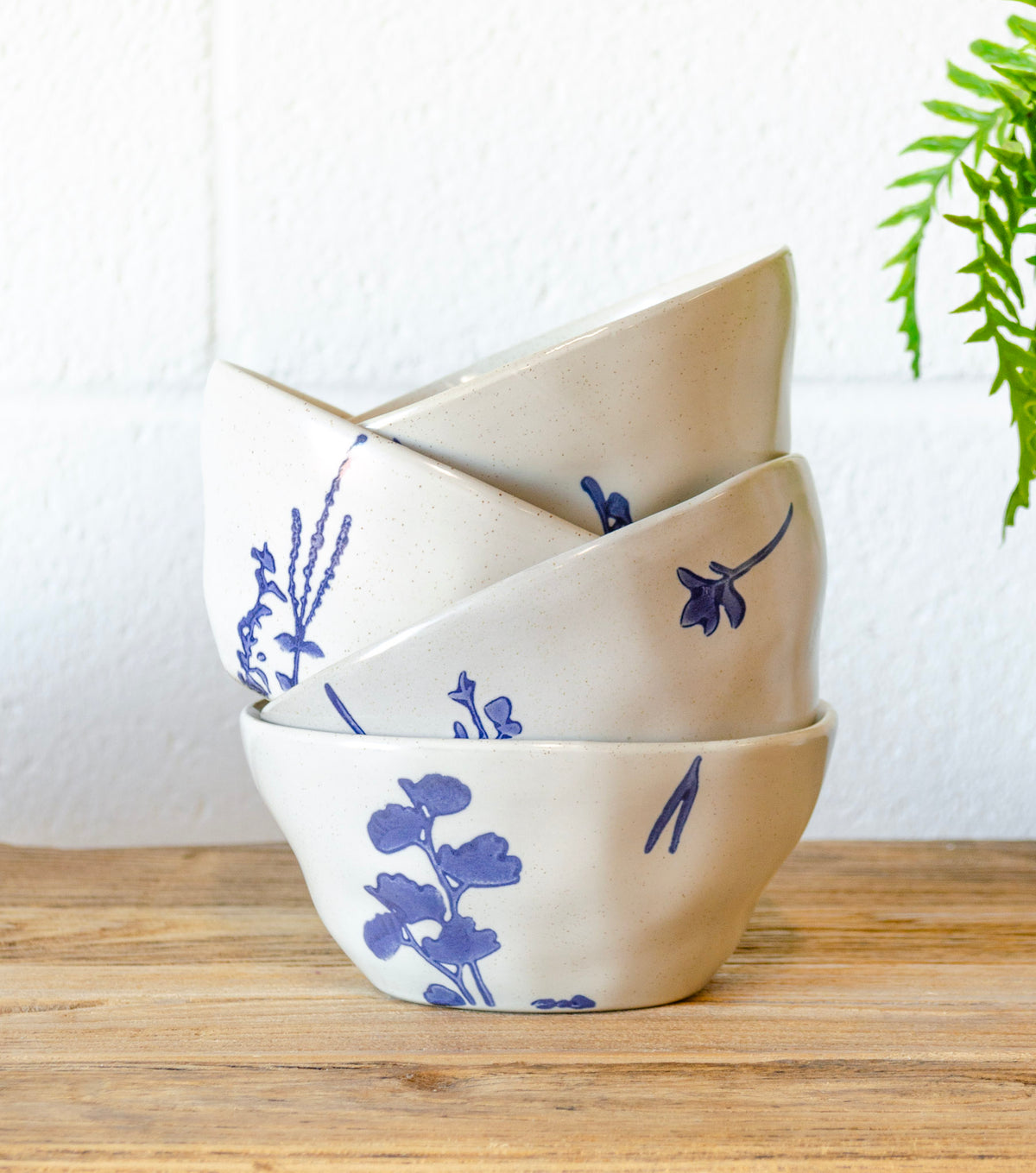 Blue Floral Stamped Stoneware Bowl