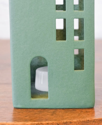 Olive Green Ceramic House w/ Lights