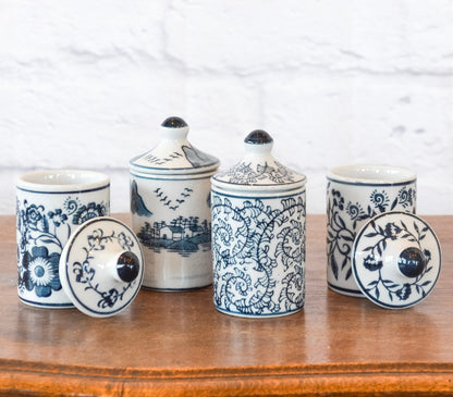 Indigo Patterned Stoneware Spice Jar