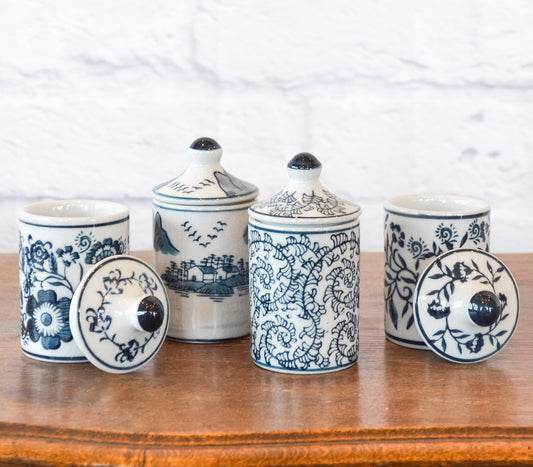 Indigo Patterned Stoneware Spice Jar