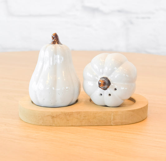 Pumpkin Salt & Pepper Shakers w/ Wood Tray