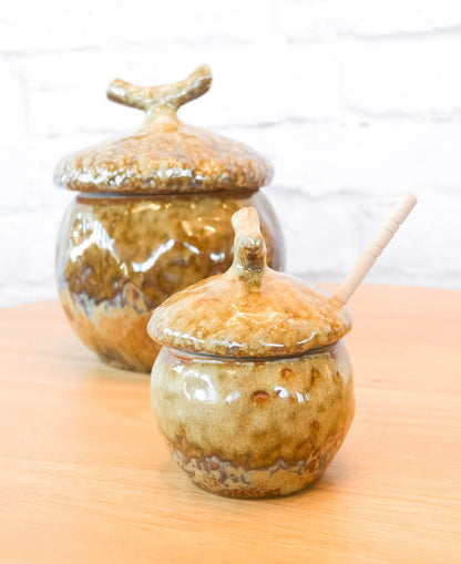 Reactive Glaze Stoneware Acorn Canister Collection