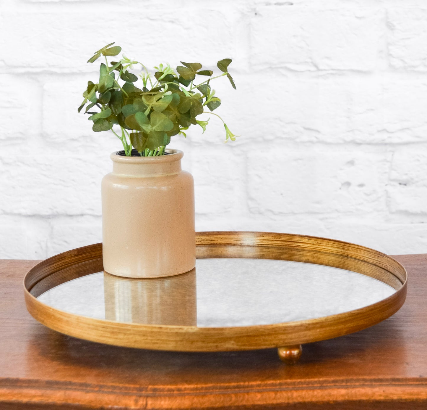 Gold-Finished Decorative Mirror Tray