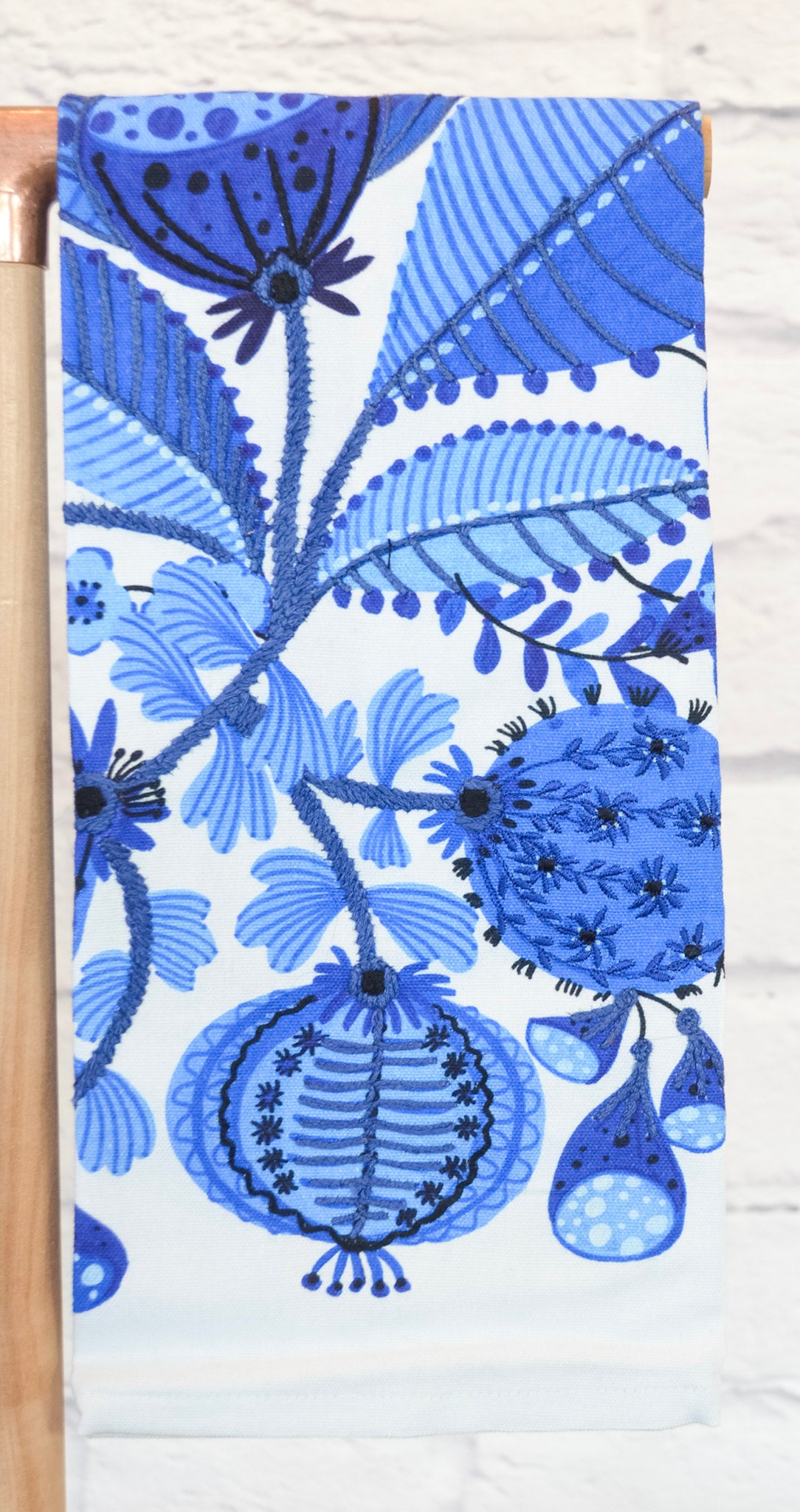 Blue Floral Embroidered Dish Towel Set