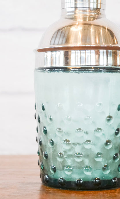 Aqua Hobnail Glass Cocktail Shaker