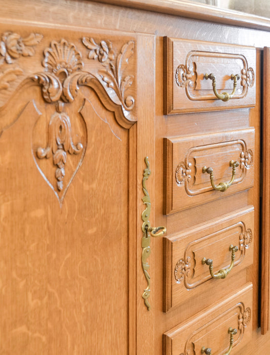 Louis XVI Style Parquetry Top Oak Sideboard