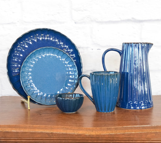 Dark Blue Ribbed Stoneware Dinnerware Collection