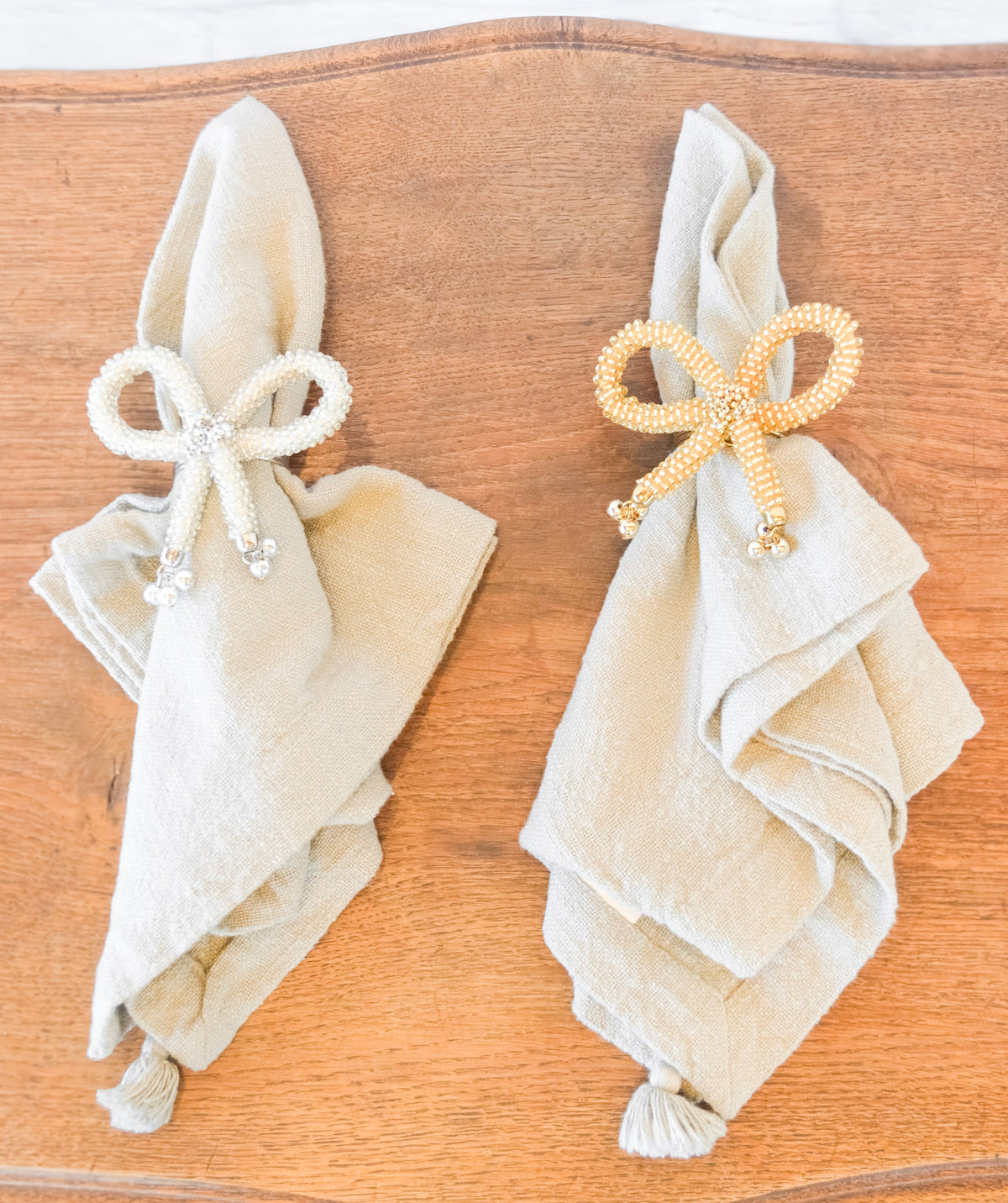 Beaded Metal Bow Napkin Rings
