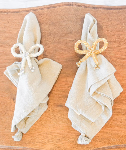 Beaded Metal Bow Napkin Rings