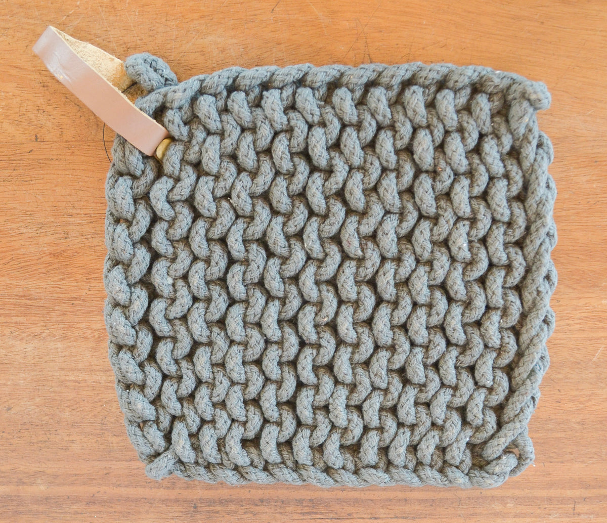 Everyday Crochet Pot Holder w/ Leather Tie