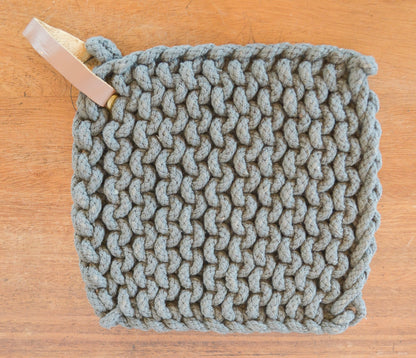 Everyday Crochet Pot Holder w/ Leather Tie