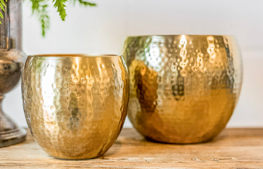 Hammered Brass Finish Metal Planter