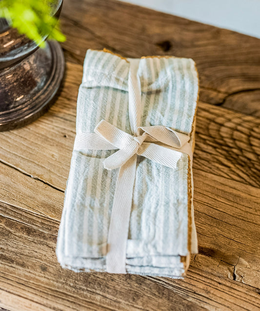 Set of 4 Blue & Orange Striped Cotton Napkins