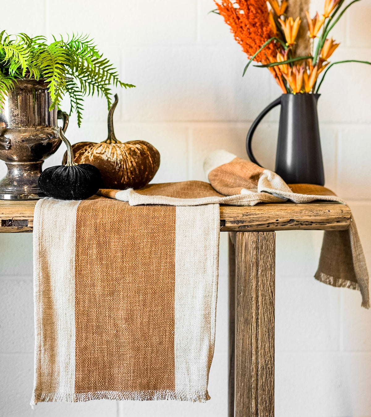 Natural Cotton & Linen Fringed Table Runner