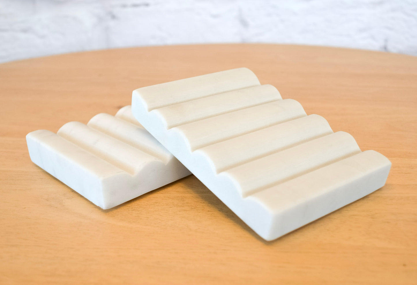 Ridged White Marble Soap Dish