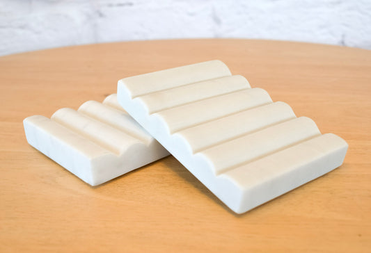 Ridged White Marble Soap Dish