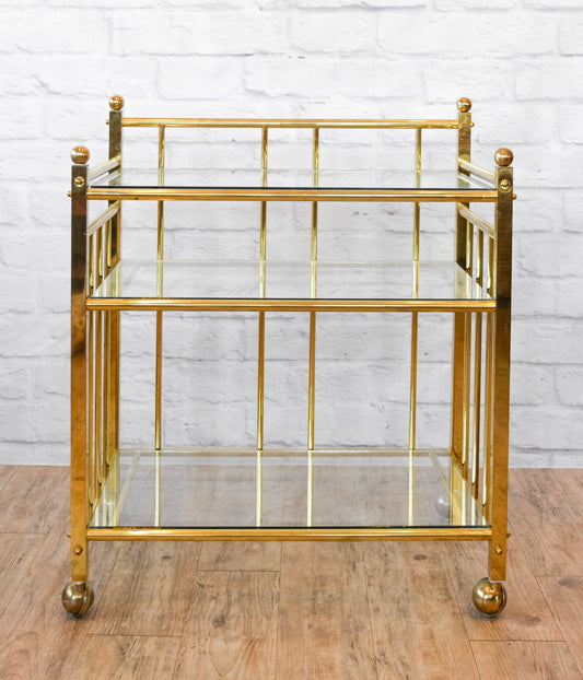 Milo Baughman Style Brass & Glass Bar Cart