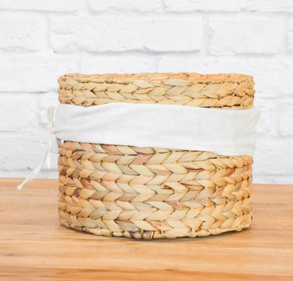 Round Cotton Lined Water Hyacinth Basket