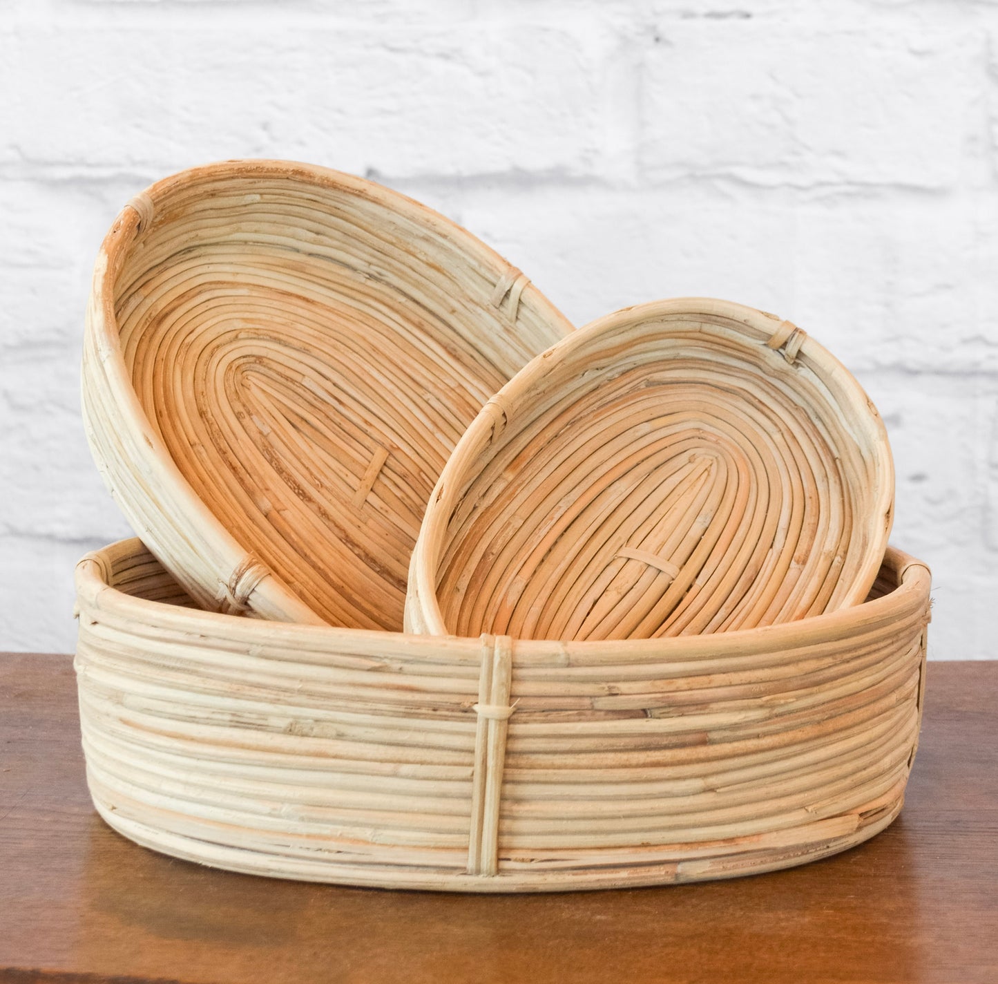 Neutral Handwoven Shallow Rattan Basket