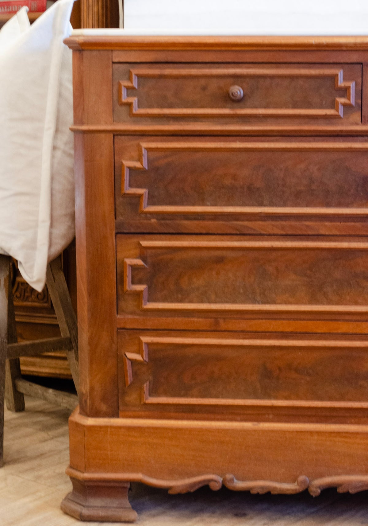 Marble Top Mirrored Mahogany Dressing Chest