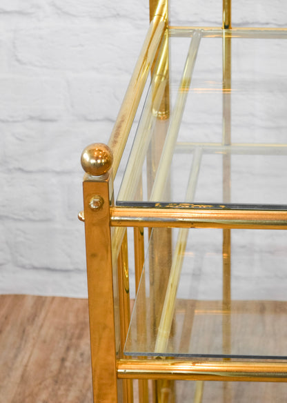 Milo Baughman Style Brass & Glass Bar Cart