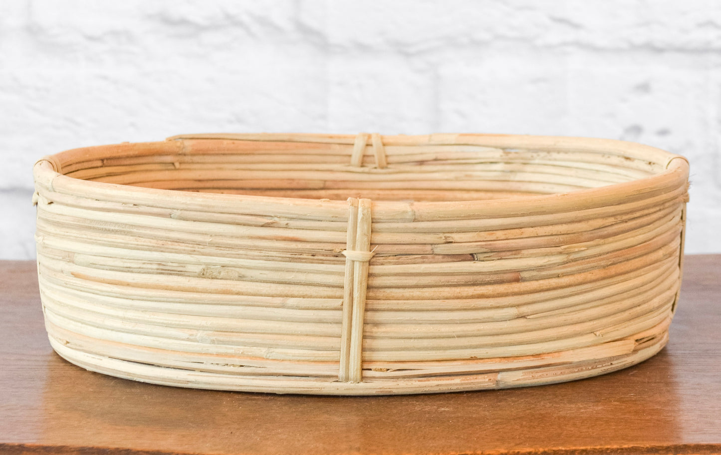 Neutral Handwoven Shallow Rattan Basket