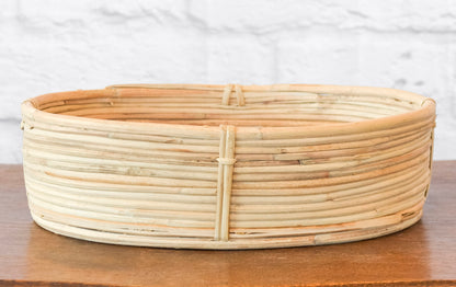 Neutral Handwoven Shallow Rattan Basket