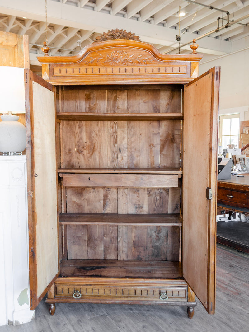 Louis XVI Style Floral Crowned Oak Armoire