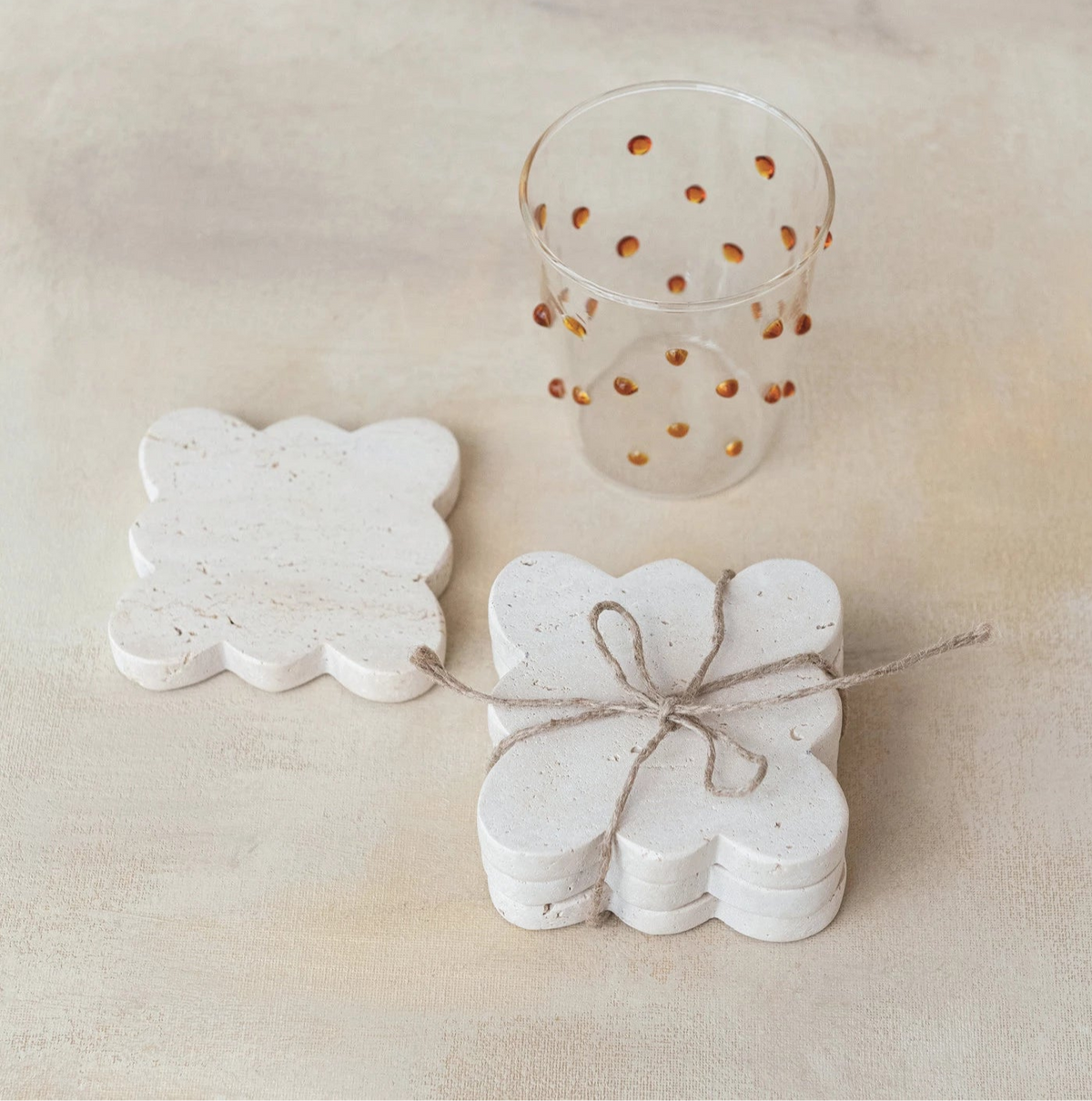 Set of 4 Scalloped Travertine Coasters