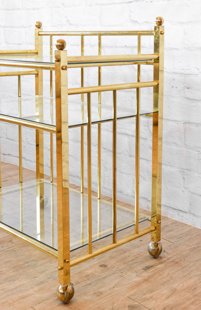 Milo Baughman Style Brass & Glass Bar Cart