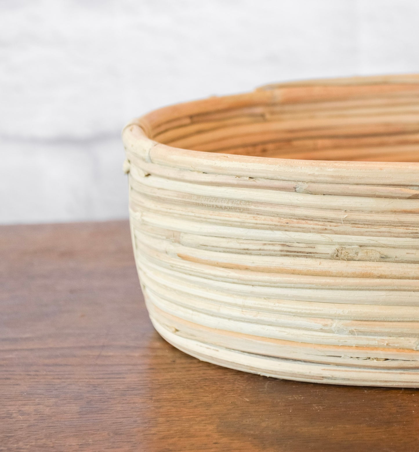 Neutral Handwoven Shallow Rattan Basket