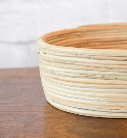 Neutral Handwoven Shallow Rattan Basket