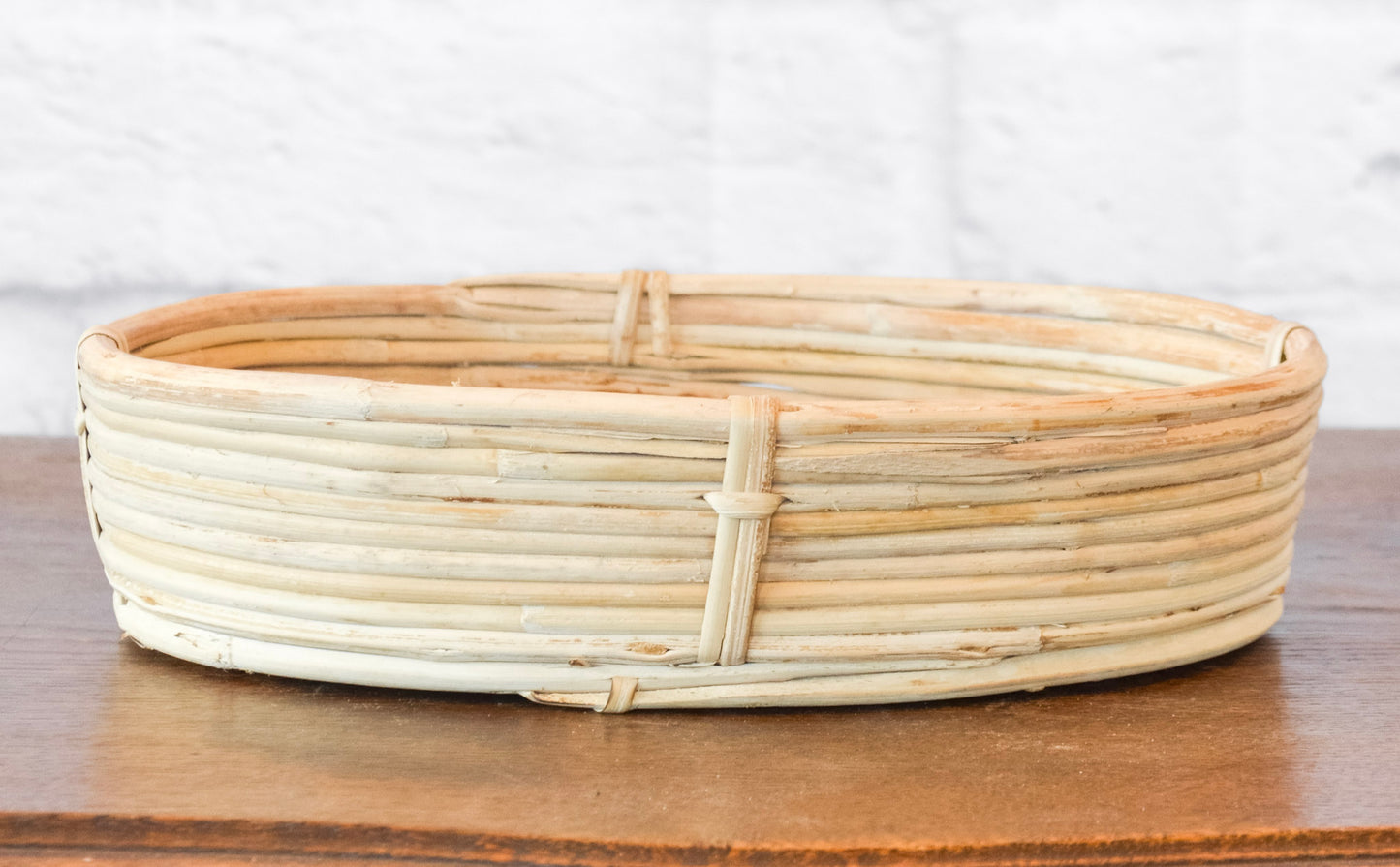 Neutral Handwoven Shallow Rattan Basket