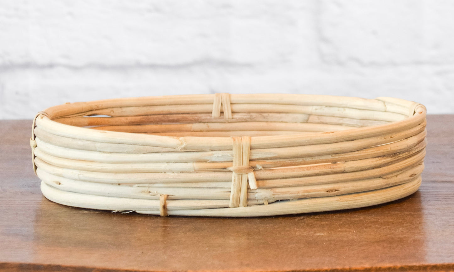 Neutral Handwoven Shallow Rattan Basket