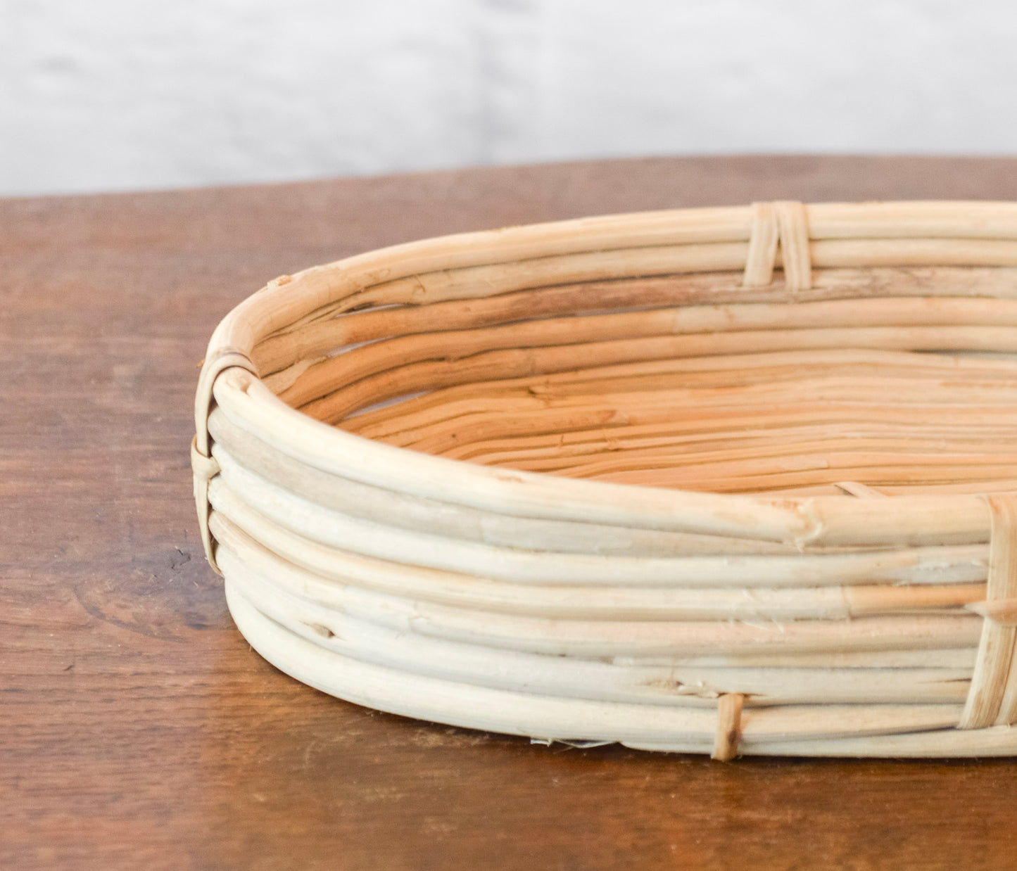 Neutral Handwoven Shallow Rattan Basket