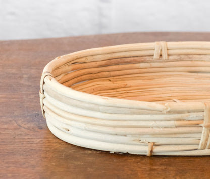 Neutral Handwoven Shallow Rattan Basket