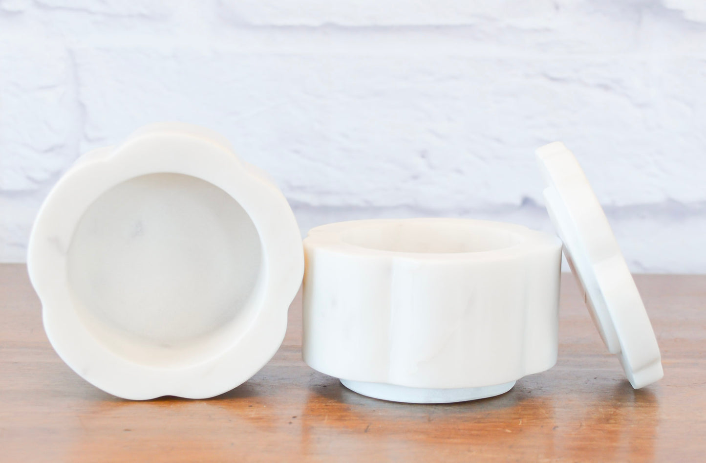 Scalloped White Marble Stacking Pinch Pots