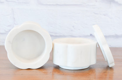 Scalloped White Marble Stacking Pinch Pots