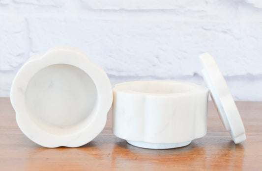 Scalloped White Marble Stacking Pinch Pots