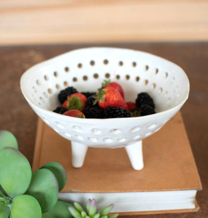 Decorative Footed Perforated Ceramic Bowl