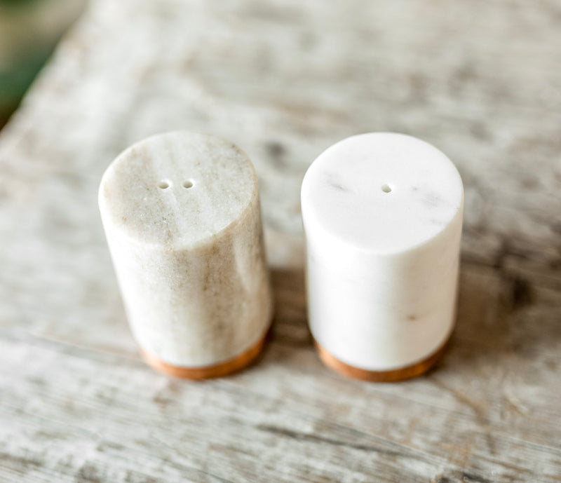 Marble Salt & Pepper Shakers w/ Copper Base